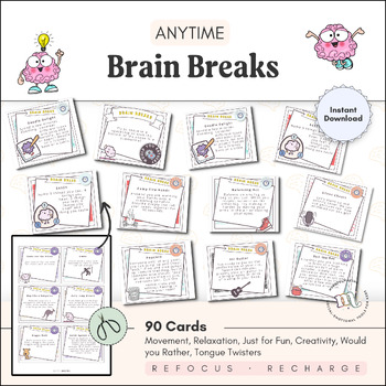 Preview of Brain Breaks Printable Cards | Fun Brain Break Activities | Movement Break Cards