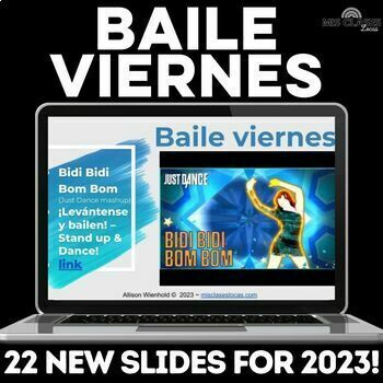 Preview of Brain Breaks for Spanish Class Bell Ringers Dance Warm Ups baile viernes 2023