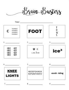 Brain Busters/Rebus Puzzles Worksheet (With Answers) by bitsbybets