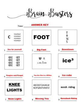 Brain Busters/Rebus Puzzles Worksheet (With Answers) by bitsbybets