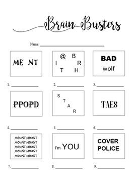 brain breaksrebus puzzle 2 worksheet with answers by