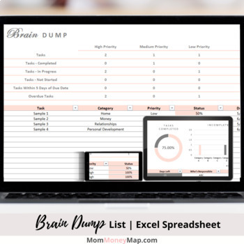 Preview of Brain Dump Excel Spreadsheet