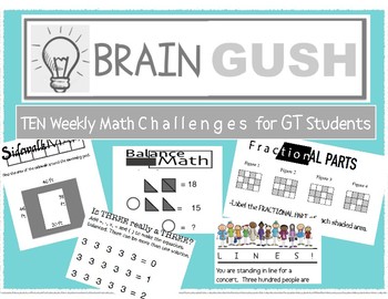 Preview of Brain Gush GT Math Challenges - 10 Weekly Booklets - with key!
