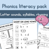 Brain Letters, Sounds, Rhyming and Syllables worksheets