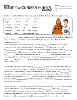 Distance Learning Brain Pop Changes Think Sheet Guided Notes W Answer Key