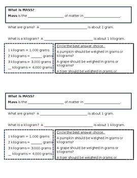 Preview of Brain Pop Jr Grams and Kilograms Guided Notes
