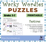 Brain Teaser Wacky Wordies Puzzles Gr 7-12 Printables