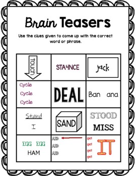 brain teasers worksheet teaching resources teachers pay teachers