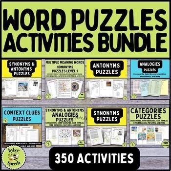 Preview of Language Word Puzzles Brain Teasers Activities Printable Bundle