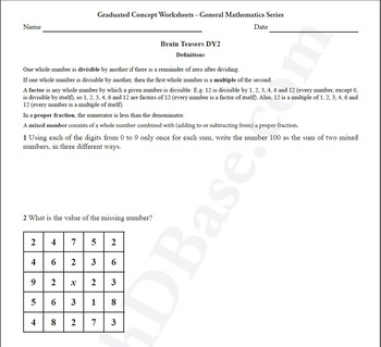 Preview of Brain Teasers Worksheet DY2 - Math probs & puzzles (Dare You!)