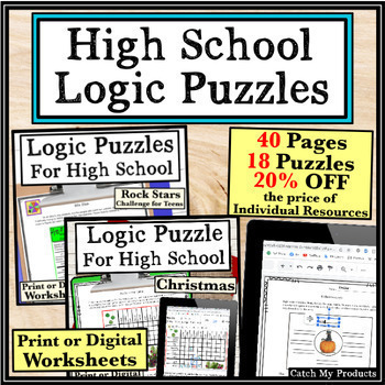 Preview of Brain Teasers for Teens | Logic Puzzle Worksheets Print or Digital High School