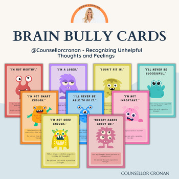 Preview of Brain bully cards with reflective questions. Kids coping skills. Feelings. CBT