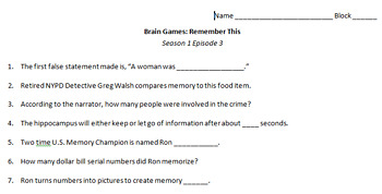 Preview of BrainGames Video Sheet