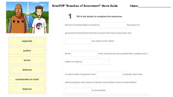 Preview of BrainPOP "Branches of Government" Movie Guide