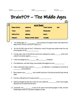 Preview of BrainPOP Guided Notes - Middle Ages