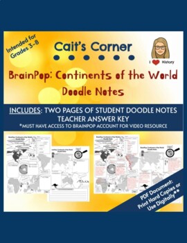 Preview of BrainPop: Continents of the World Doodle Notes