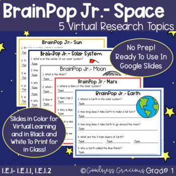 Preview of BrainPop Jr. Space- 5 Digital or Printable Science Activities
