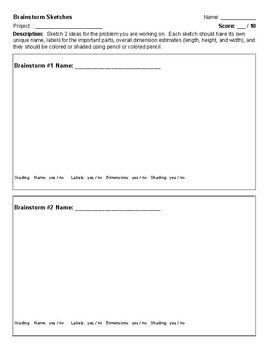 Preview of Brainstorm Sketch Worksheet with Grading Rubric (Portrait)