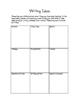 Brainstorming Writing Topics - Student/Parent by 2nd Grade Lemonade