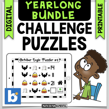 Preview of Brainteasers & Challenge Puzzles YEARLONG BUNDLE | Boom Cards | Early Finishers