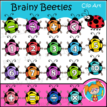 Preview of Brainy Beetle Buttons. Clipart for commercial use. BLACK/ WHITE & Color.