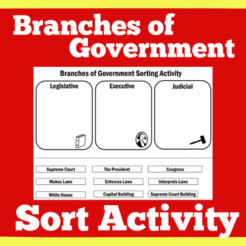 Preview of 3 THREE BRANCHES OF GOVERNMENT Worksheet Activity Kindergarten 1st 2nd 3rd Grade