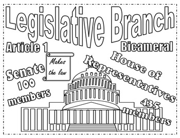 Branches of Government Civics Coloring Pages SS.7.C.3.3 & SS.7.C.3.8