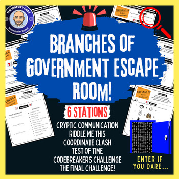 Preview of Branches of Government Escape Room Lesson Plan Activity Printable!