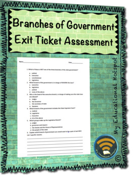 Preview of Branches of Government Exit Ticket Assessment