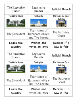 Preview of Branches of Government Matching Cards