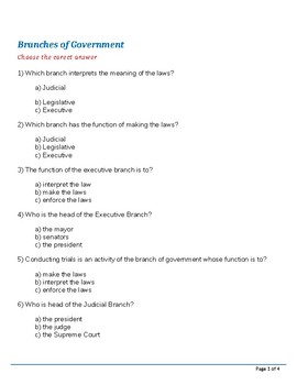 Preview of Speech Therapy-Special Education-Branches of Government Modified Quiz