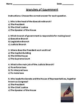 Preview of Branches of Government Multiple Choice