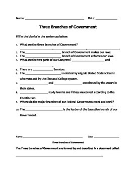 Preview of Branches of Government Outline and WebQuest