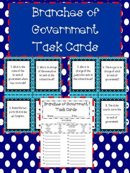 Preview of Branches of Government Questioning (Task) Cards