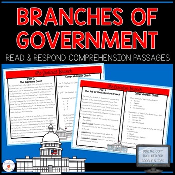 Preview of 3 Branches of Government Reading Comprehension Passages