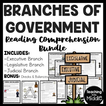 Preview of Branches of Government United States Reading Comprehension Worksheet Bundle