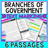 Branches of Government Reading Passages and Text Marking