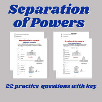 Preview of Branches of Government & Separation of Powers Worksheet