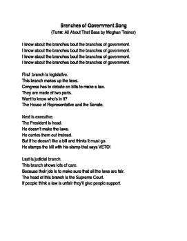 Preview of Branches of Government Song