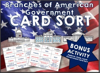 Preview of Branches of Government + Levels of Government Card Sort