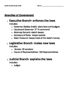 Preview of Branches of Government Study Guide