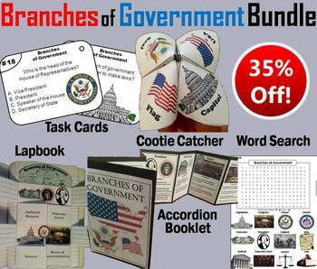Preview of Branches of Government Task Cards and Activities Bundle: Civics
