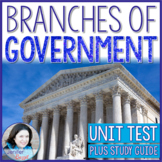 Branches of Government Unit Test  *Plus Study Guide*