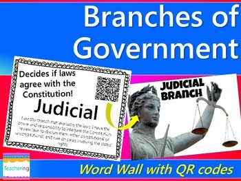 Preview of Branches of Government Word Wall with QR Codes