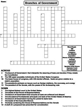 branches of government worksheet civics crossword puzzle by science spot