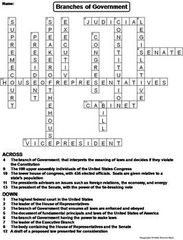 Branches of Government Worksheet/ Civics Crossword Puzzle by Science Spot