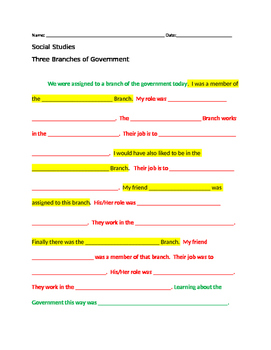 Preview of Branches of Government Writing Activity