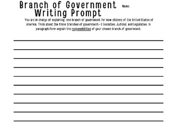 Preview of Branches of Government Writing Prompt