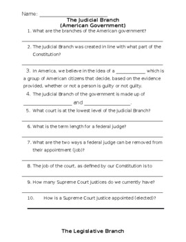 Preview of Branches of Government worksheets