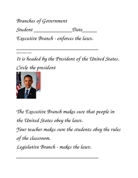 Preview of Branches of Government worksheets - Modified